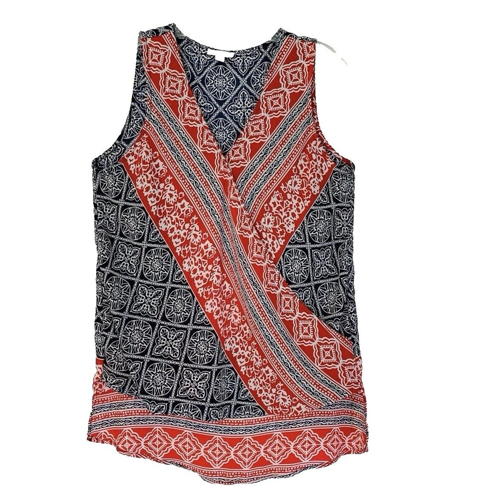 Charming Charlie Blouse Women M Red White Blue Sleeveless Paisley Boho Patriotic